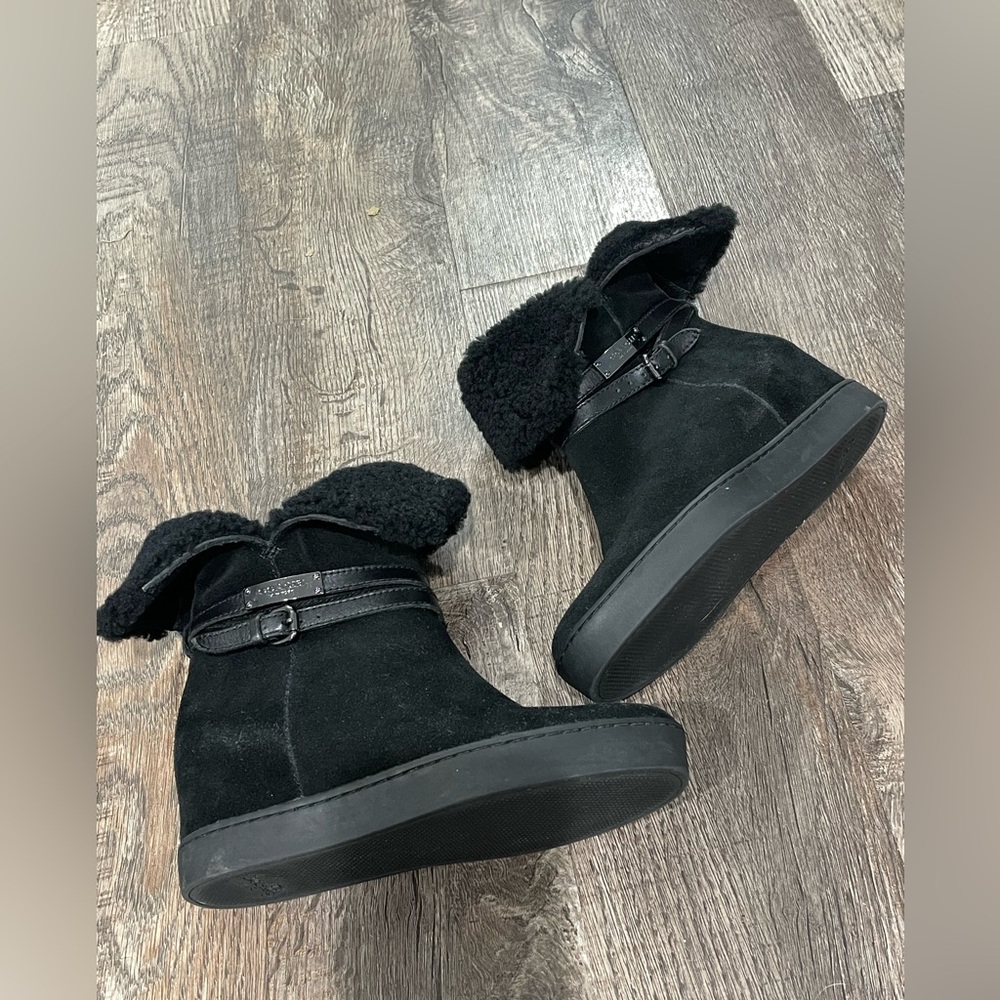 Coach Black Suede Ankle‎ Boots with Buckle